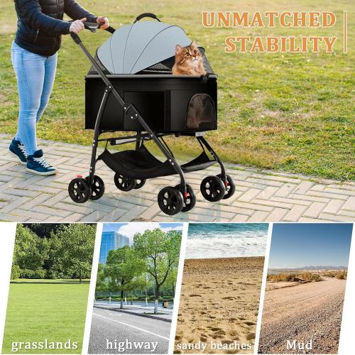 3 in 1 Dog Strollers 4 Wheels Folding Pet Stroller with Detachable Carrier Multifunction Portable Dogs Travel Carriers for Medium Small Puppy Kittens