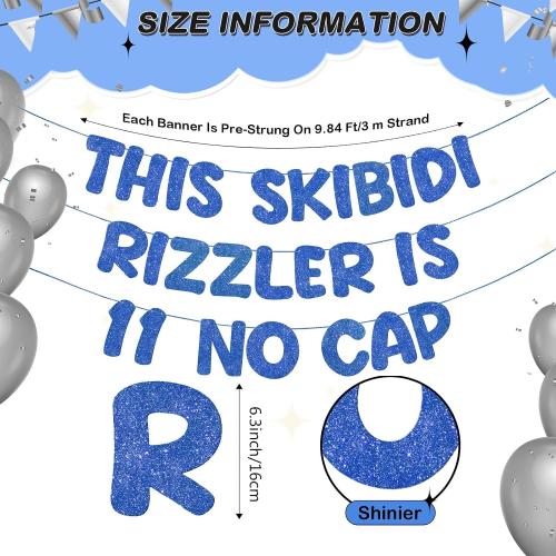 Fulmoon Pre Strung This Skibidi Rizzler Is 11 No Cap Glitter Banner 11th Birthday Party Decorations, Funny Birthday Sign, Party Supplies, Ideas, Gifts, Dark Blue