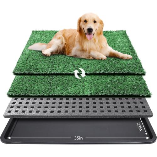 Dog Grass Pad with Tray,35x23in Dogs Potty Tray with 2-Pack Replacement Artificial Grass,Dog Litter Box for Pet Training,Indoor Portable Pottys Pet Toilet