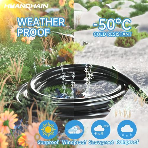 HUANCHAIN Indoor Outdoor Black Extension Cord 50 FT Waterproof 16/3 Gauge | 16 AWG 50 Foot 3 Prong Extension Cord with Hook, Appliance Extension Cord Waterproof with Strap, 13A 1625W SJTW, ETL Listed