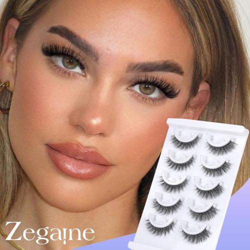 Black Natural Self Adhesive Lashes Cat Eye Lashes Wispy Self Adhesive Eyelashes No Glue Needed D-Curly Reusable Natural Strip Lashes Cat Eye False Eyelashes Natural Look by Zegaine
