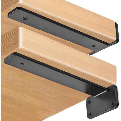 12 Pack - 10 inch Black Hidden L Shelf Bracket (1/5 Inch Thicked) Iron Floating Shelf Brackets Rustic Industrial Metal Brackets for Shelf Support