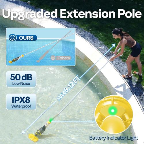 VIVOHOME Cordless Pool Vacuum with Telescopic & Extension Poles 9.12ft, 18.5 GPM Suction, 60-Min Run Time, Handheld Cleaner Rechargeable with Battery Indicator for Pools/Spas/Hot Tubs - Green