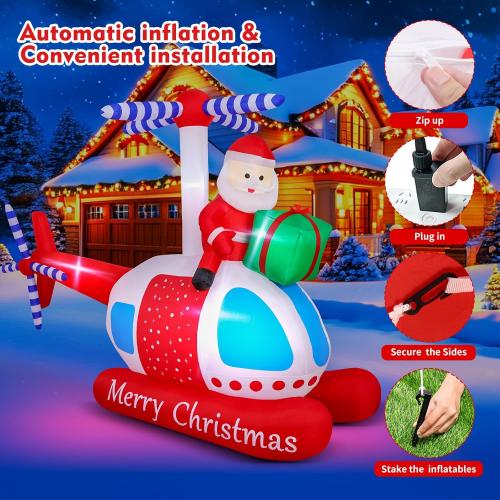 9.7 FT Christmas Inflatables Santa Helicopter Outdoor Decorations, Blow Up Santa Claus Flying Airplane with Gift Bag and Built-in LED Lights, Xmas Yard Lawn Garden Home Holiday Party Decor