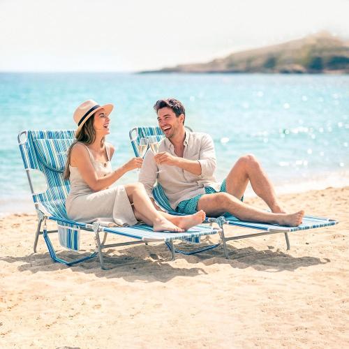 Beach Lounge Chair, Outdoor Chaise Lounger with Face Hole, 5-Position Reclining Beach Chair Face Down Tanning Chair with Carry Strap,Side Pocket, Portable Camping Cot for Patio,Poolside