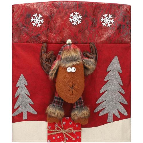 Christmas Chair Covers, Chair Back Covers for Xmas Banquet, Red Christmas Dining Room Chair Covers, Chair Covers Seat Protector for Home Kitchen Decor (Elk)