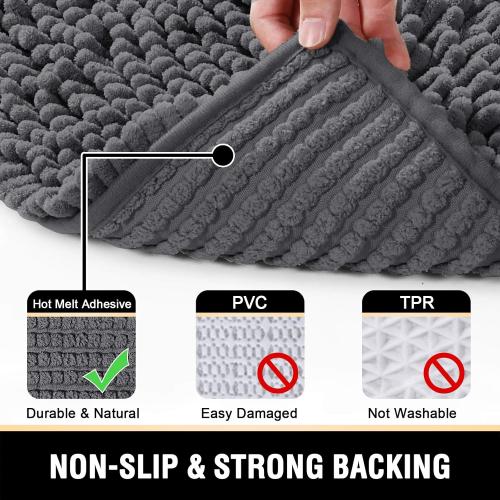 H.VERSAILTEX Bathroom Rugs Bath Mats for Bath Room Non Slip Luxury Chenille Bathroom Runner Rug 47x17 Extra Soft and Absorbent Shaggy Rugs Washable Dry Fast Area Carpet Mats for Bath Room, Tub - Grey