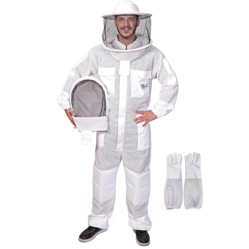 US-Keepers 3-Layer Ultra Ventilated Bee Suit for Men & Women – Premium Beekeeping Suit with Bee Gloves & Two Detachable Beekeeping Veils (White XL)
