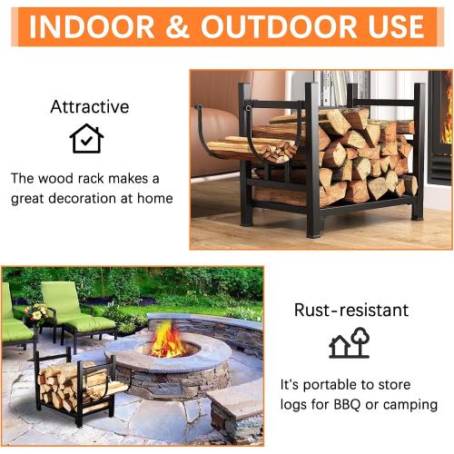 GREENER Small Firewood Rack Indoor Log Holder Wood Storage For Fireplace, Heavy Duty Metal Firewood Holder with Removable Holders, Up-Loaded to 120lb, Size: 17.7“L*11.8 W*16.2 H