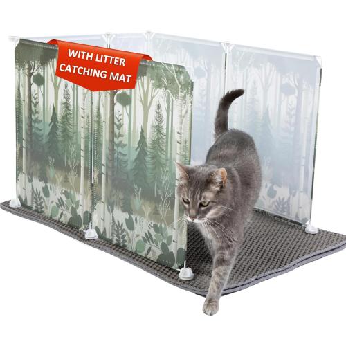 Willow & Duke Extra Large Cat Litter Box Enclosure Shield with Forest Design & Litter Mat - High-Sided Litter Box Splash Guard, Pee Shield, Easy to Clean Scatter Guard for Mess-Free Home