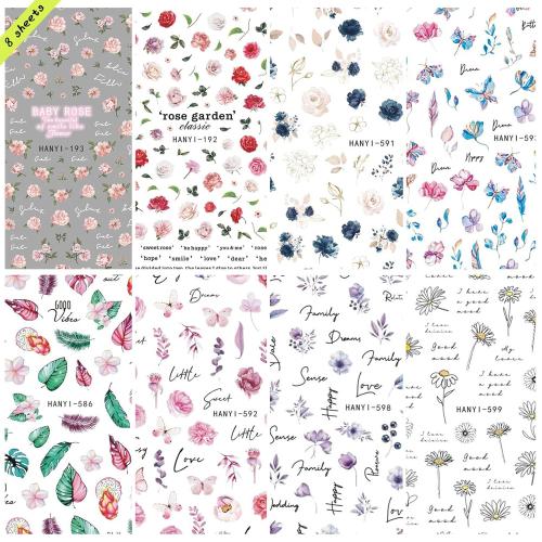 8 Sheets Multicolor Floral Nail Art Stickers & Decals for Nail Art