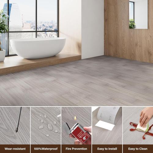 INMOZATA Peel and Stick Floor Tile Vinyl Flooring, Waterproof Vinyl Plank Flooring  54Sq.Ft Wood Grain Peel and Stick Flooring for Bedroom, Living Room, Kitchen, RV(White Wash Wood)