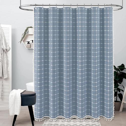 Size 72x96 Color Blue BTTN Extra Long Shower Curtain - 72x96 Inch Long Boho Chic Linen Fabric Heavy Duty Shower Curtain Set with Hooks, Tall Bohemian Farmhouse Shabby Chic Tassel Cloth Shower Curtains for Bathroom - Blue