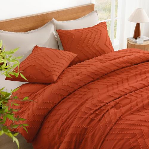 Burnt Orange Cal King Comforter Lightweight Terracotta Rust Boho Fall Tufted Bedding