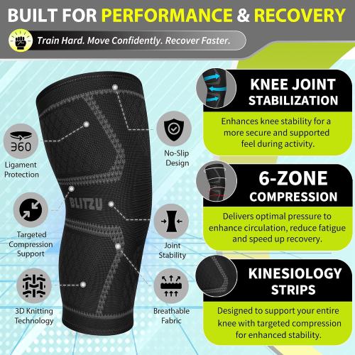Knee Brace Men & Women, Knee Compression Sleeve Support Wrap Tendonitis XL | 2 Pack, Joint & Patella Stabilization, Arthritis Pain Relief, Meniscus Tear, ACL Injury Recovery, Running, Sports, Workout
