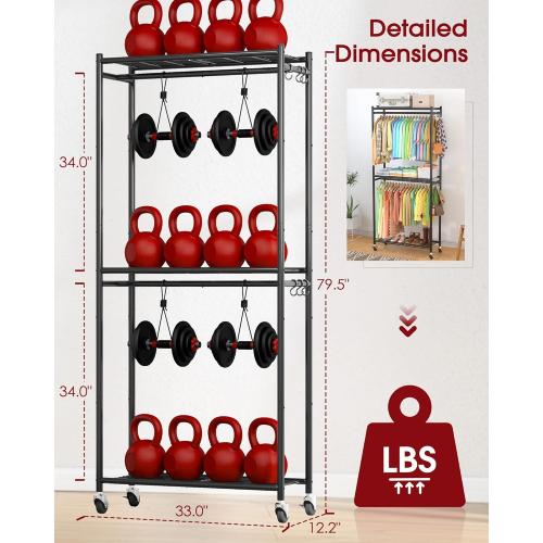 Sakugi Clothes Rack - 33.0 x 12.2 x 79.5 Clothing Rack with Shelves & Wheels, Multi-Functional Wardrobe Closet with Hooks, Sturdy Metal Garment Rack for Bedroom, Laundry, Balcony (Black)