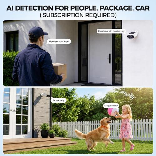 AlkiVision Solar Security Cameras Wireless Outdoor - 2K Night Color Vision Cameras for Home Security, AI Motion Detection, 360° View, Spotlight, 2-Way Audio, Siren, IP67 Waterproof, SD/Cloud Storage