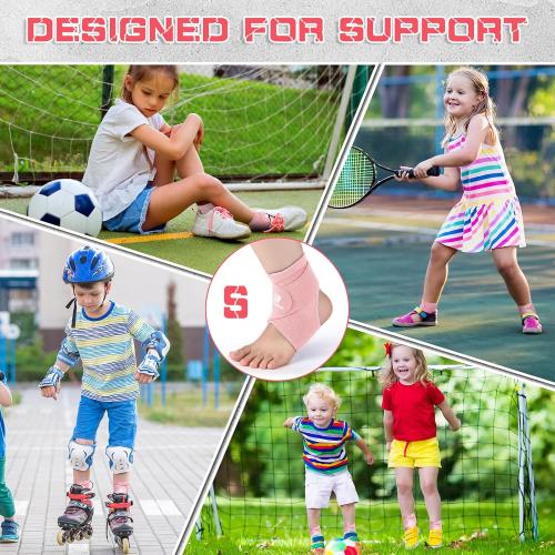 Honoson 2 Pcs Ankle Brace Kids Ankle Support for Sport Sprained Neoprene Breathable Compression Sleeve with Adjustable Wrap for Youth Child Boy Girl Plantar Fasciitis Achilles Tendonitis(Pink,S)