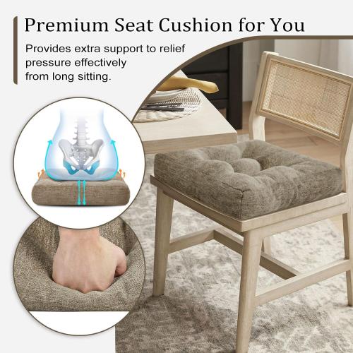 Wellsin Chair Cushions for Dining Chairs, Kitchen Chair Cushions Set of 2, Tufted Chair Pads with Non-Slip Bottom, 16 x 16, Khaki