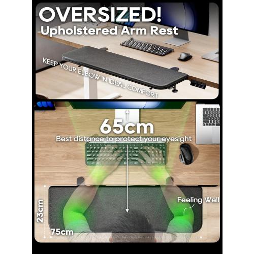 Black 30 NODOCA Arm Rest for Desk, Ergonomics Wrist Rest, Desk Extender, Soft Sponge Built-in, Comfortable Arm Support for Desk, Wrapped in Eco-Friendly Leather, Foldable Elbow Rest for Desk(1, Black, 30'')