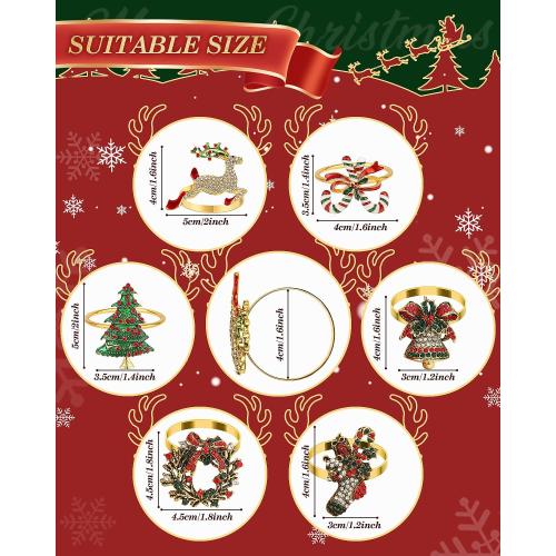 Set of 12pcs Christmas Napkin Rings, Gold Metal Napkin Ring Holder Bluk for Christmas Party Favor Wedding Dinner Table Decoration