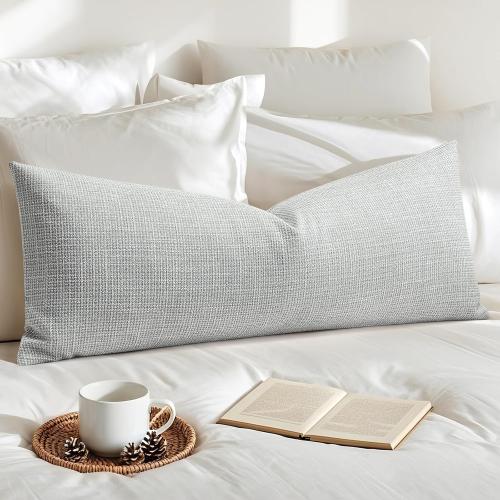 OTOSTAR Linen Throw Pillow Cover Set of 1 Decorative Long Lumbar Pillowcase Rectangle Cushion Cover 14x36 Inch for Home Decor Sofa Bedroom Car 35 x 90CM Light Grey