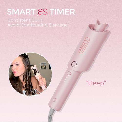 TYMO Automatic Rotating Curling Iron - TYMO CURLPRO Beach Waves Curling Wand, Portable Hair Curler, 500 Million Ionic, Dual Voltage & Lightweight for Travel, Ceramic Coating, 1 Inch, Pink