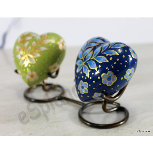 Set of 2 Size 3 Color Blue and green eSplanade Mini Heart-Shaped Cremation Urn Keepsakes Memorial Jar Pot Container - Set of 2 | Small Urns for Funeral Ashes Burial | Multi Printed Metal Keepsakes | Blue and Green - 3 Inches