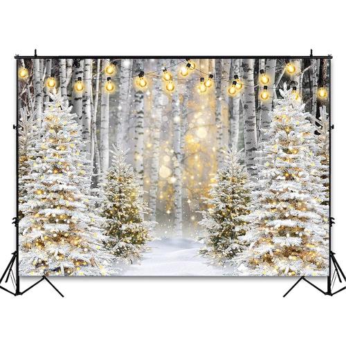Winter Scene Backdrop Winter Forest Backdrop Wonderland Snowflake Photography Background Glitter Snowy Pine Tree Scene Background Snow Forest Christmas Party Holiday Photo Backdrop (8x6ft)