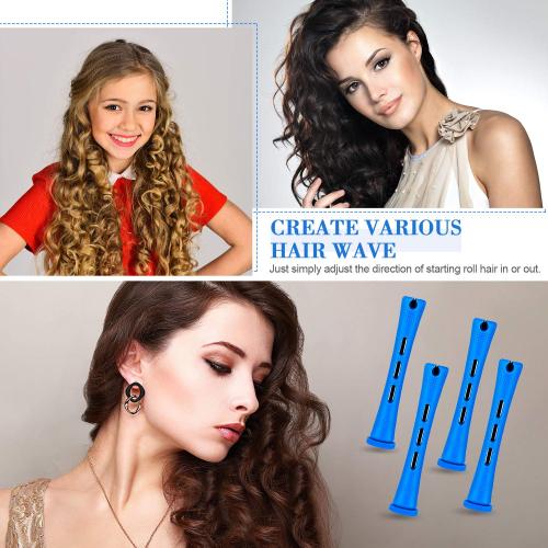 48 Pieces Hair Perm Rods Short Cold Wave Rods Plastic Perming Irons Hair Curling Rollers Curlers with Steel Pintail Comb Rat Tail Comb for Hairdressing Styling Supplies(0.35 Inch,Blue and Dark Blue)