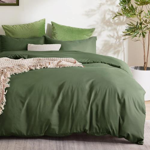 Bedsure Duvet Cover Queen Size - Soft Double Brushed Bedding Set for Kids & Adults, Zipper Closure, 3 Pieces, Includes 1 Duvet Cover (90x90) & 2 Pillow Shams, NO Comforter, Olive Green