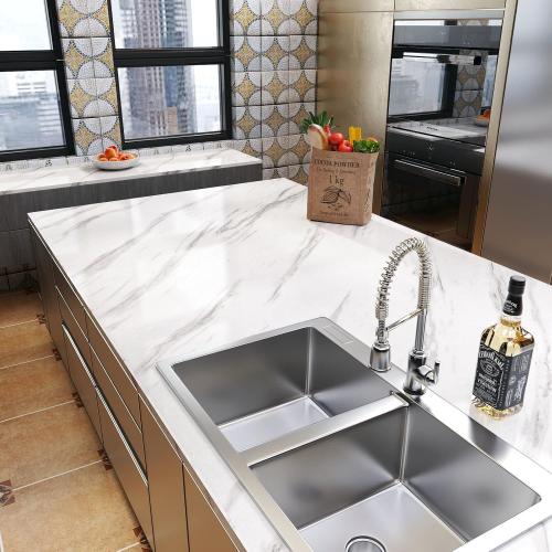YENHOME 30X200 White Marble Contact Paper for Countertops Waterproof Self Adhesive Marble Peel and Stick Wallpaper Peel and Stick Countertops for Kitchen Bathroom Cabinet Vinyl Counter Cover Glossy