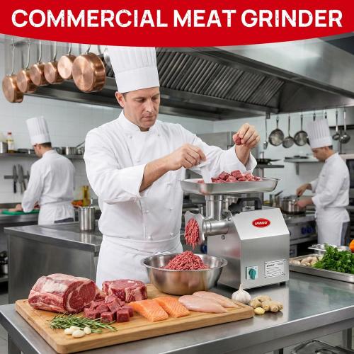 Electric Meat Grinder #8, 0.5HP Heavy Duty Industrial Stainless Steel Meat Mincer, Sausage Stuffer with 2 Blades, 2 Plates & 3 Sausage Tubes, Meat Grinder Machine for Home Use Butchering