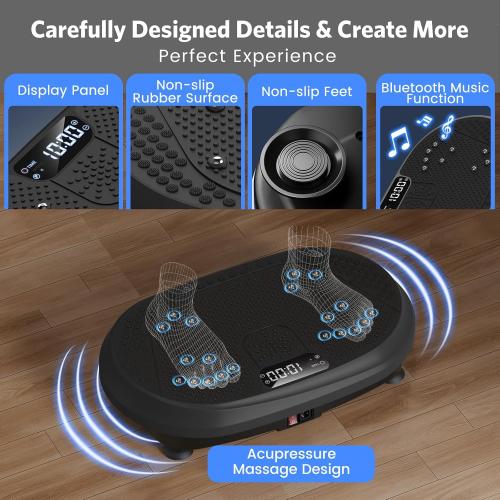 Vibration Plate Exercise Machine, Vibrating Fitness Platform for Lymphatic Drainage, 450 lbs Capacity Full Body Shaker Workout Equipment, Bluetooth Shaping Vibrate Plate, Board Sport for Home Exercise