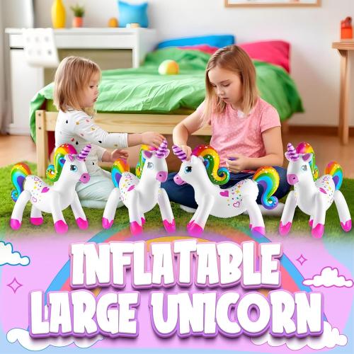 Inflatable Unicorn Party Decorations - (Pack of 4) 24 Inch - Large Blow Up Rainbow Unicorns for Unicorn Birthday Decorations, Party Decor, Balloons, Pool Fun, and Party Favors Supplies