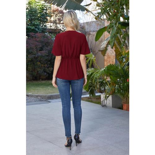 GRACE KARIN 2026 Women's Elegant V Neck Peplum Tops Tie Front Short Bell Sleeve Shirts Tops Blouse 2Xl