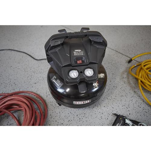 Ironton Oil-Free Pancake Compressor, 1.6 HP, 6-Gallon, 2.6/3.6 CFM