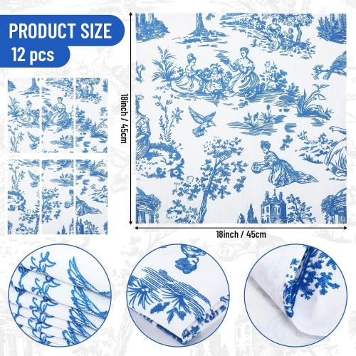 24 Pcs Blue Cloth Napkins Country French Dining Napkins 18 x 18 Blue Floral Reusable Cloth Napkin Rustic Table Decorative for Fall Christmas Holiday Party Supplies