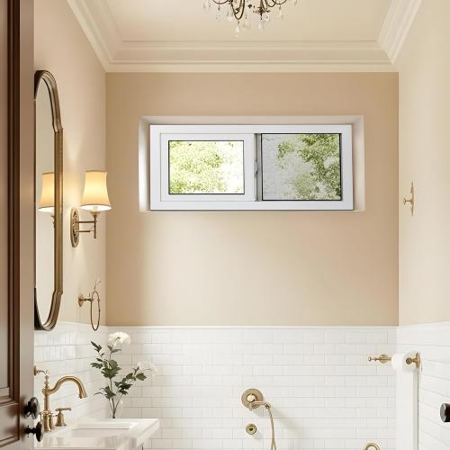 Vinyl Basement Window, 24 x 12 Slider Window with Double Pane Insulated Tempered Glass and Fiberglass Mesh Screen for Basement Bathroom Home Rv Garage (White)