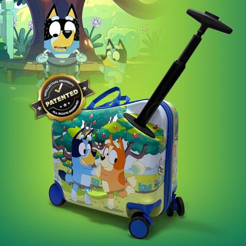 Fast Forward 18 Bluey Kids Ride On Luggage-HardShell Rolling Travel Suitcase-Lightweight Ride On Suitcase For Kids