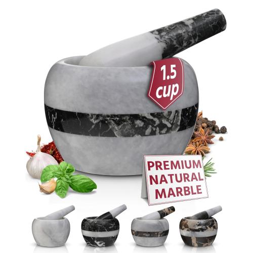 Gusto Nostro Natural Marble Mortar and Pestle Set Small| 4 Inch - 1.5 Cup | Mini Mortar Pestle Set for Grinding Herbs, Nuts, Grains | Pesto Grinding and Guacamole Stone Bowl | Marble Spice Crusher
