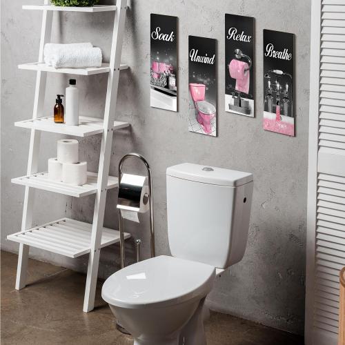 Honoson 4 Pcs Black and Pink Bathroom Decor Bathroom Picture Wall Art