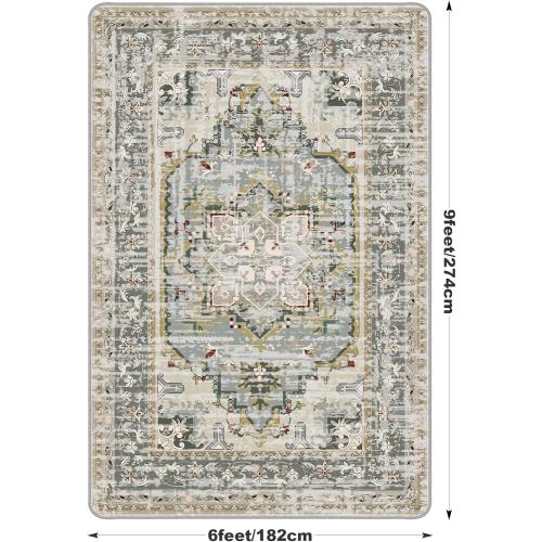 6x9 Area Rug for Living Room - Boho Rug for Bedroom Dining Room Machine Washable Vintage Carpet Stain Resistant