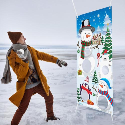 Elcoho 22 Pieces Snow Toss Games Banner Snow Toy Ball Set Winter Toss Cornhole Games Banner with Snow Toss Balls and Drawstring Bag for Xmas Indoor Outdoor Throwing Games Party Supplies