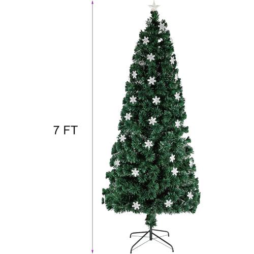 Juegoal 7 ft Pre-Lit Optical Fiber Christmas Artificial Tree, with LED RGB Color Changing Led Lights, Snowflakes and Top Star, Festive Party Holiday Fake Multicolor Xmas Tree with Sturdy Metal Legs