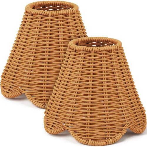 Glooglitter 2 Pcs Clip on Rattan Lamps Shade Small Scalloped Lampshade 3 Top x 6 Bottom x 5-1/4 Slant Height Empire Lamp Shade for Chandelier Ceiling Light Pendant Floor Lamp