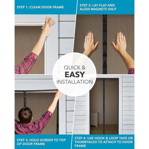 FLUX Magnetic Screen Door - Self-Closing, Pet-Friendly, Durable Polyester Mesh Screen Door with Powerful Magnetic Attachments, Keeps Bugs Out, Fits Sliding Doors and Standard Doors up to 36 x 78