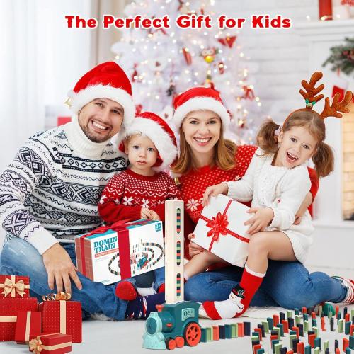 Domino Train Toy Set for Kids, Automatic Dominoes Blocks Building and Stacking Toys Creative Kids Games Early Education Christmas Birthday Gift Boys Girls Age 3 4 5 6 7 8 Year Old (Cyan)