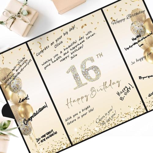 DARUNAXY Black Gold Happy 16th Birthday Alternative Signature Guest Book