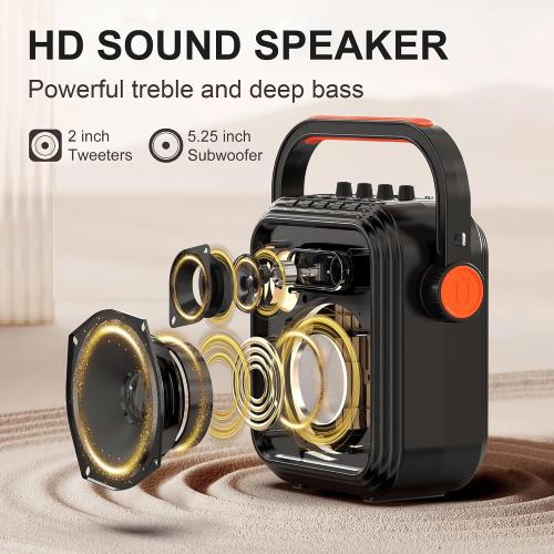 JYX Karaoke Machine with 2 Wireless Microphones, Portable Bluetooth Speaker PA System with Shoulder Strap, Subwoofer Support TWS, USB, Radio, AUX, REC, Bass&Treble for Home Party/Meeting/Adults/Kids